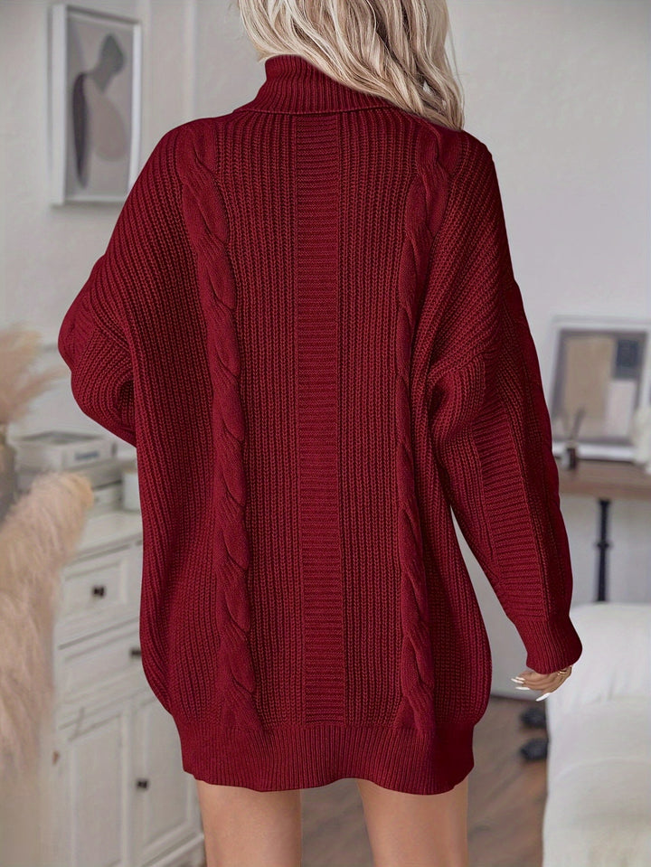 Alecia | Woven Texture Turtleneck Sweater Dress