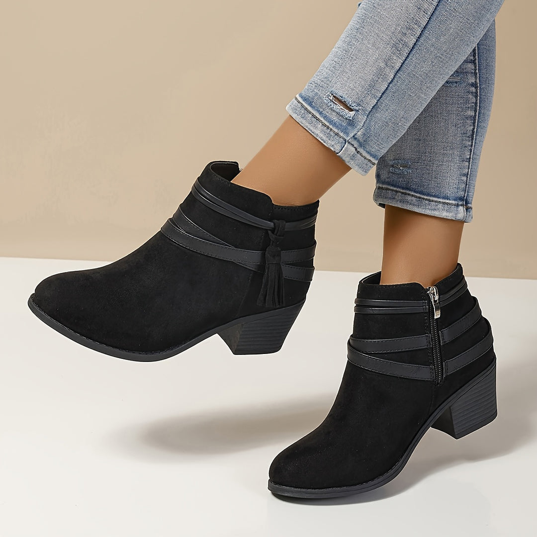 Christelle - Decorative Tassel & Side Zipper Ankle Boots