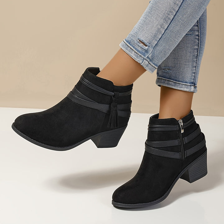 Christelle - Decorative Tassel & Side Zipper Ankle Boots