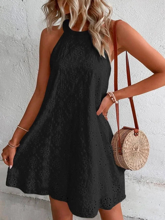 Jessa | Eyelet Halter Mini Dress