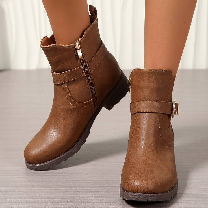 Nadya - Retro Buckle Style Leather Boots