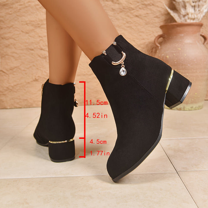 Hilly - Textured Golden Buckle Ankle Boots