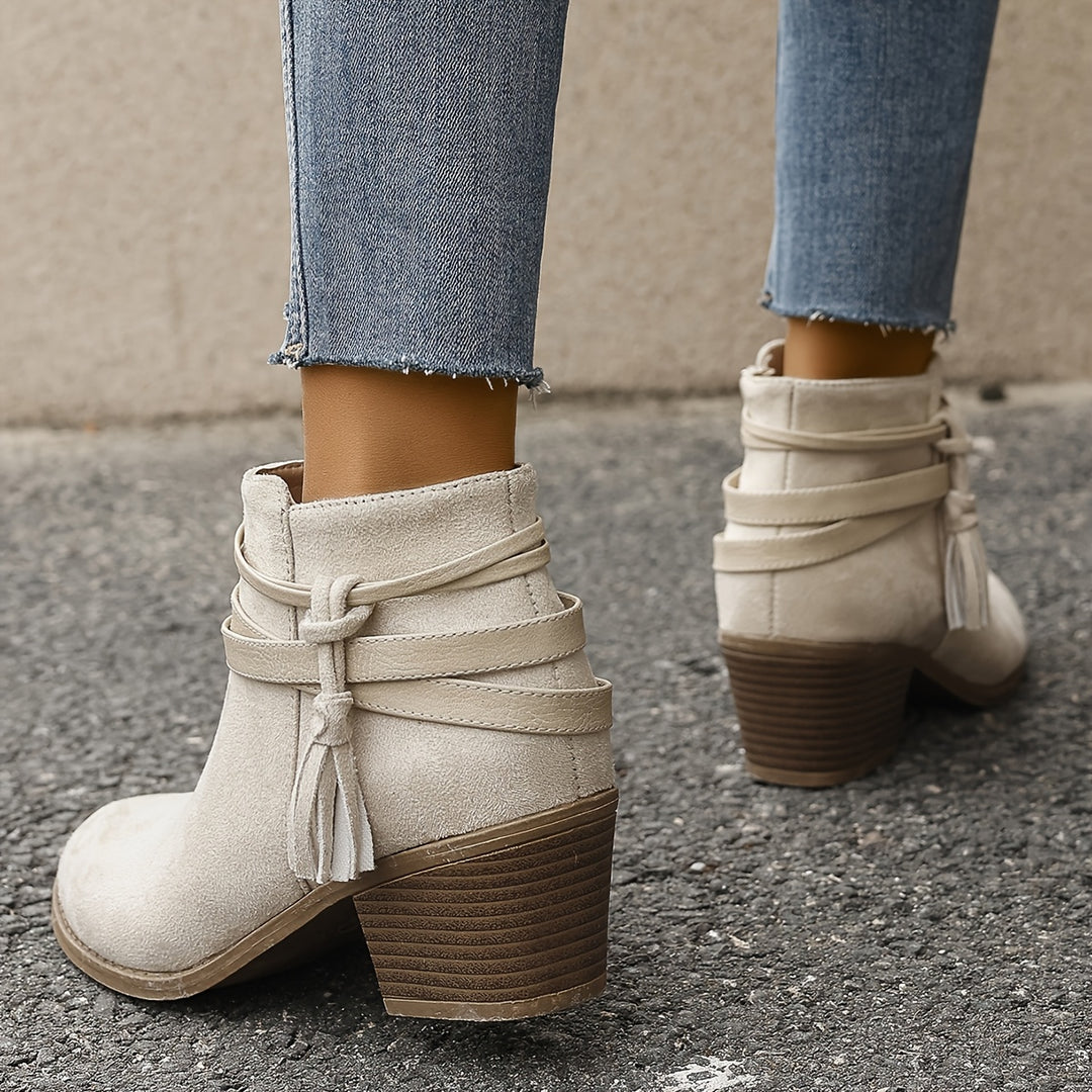 Christelle - Decorative Tassel & Side Zipper Ankle Boots
