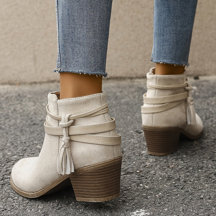 Christelle - Decorative Tassel & Side Zipper Ankle Boots