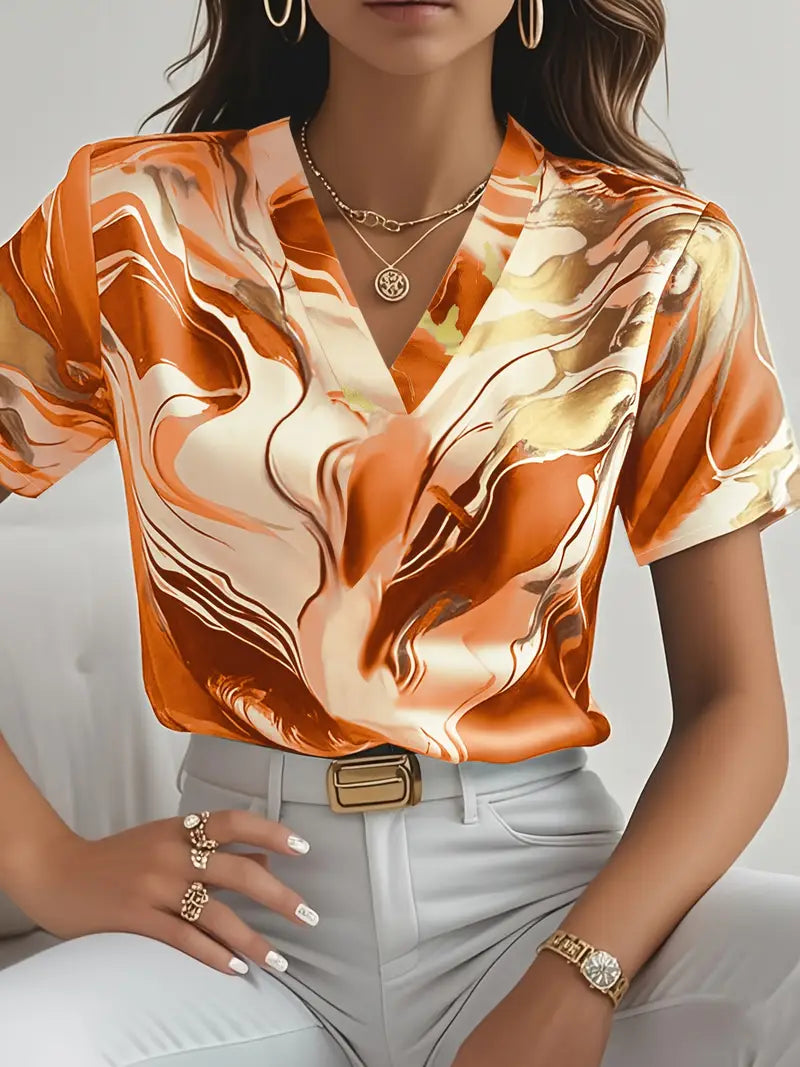 Maroula | Elegant Marble Print Short Sleeve Shirt