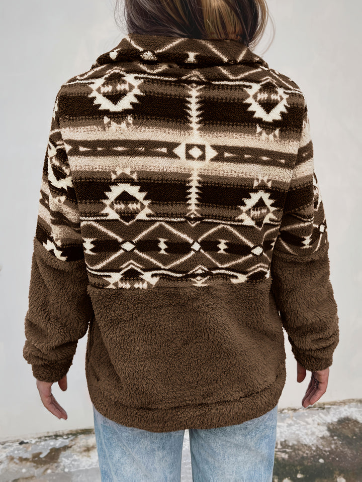 Skye | Geo Pattern Half Zipper Teddy Sweatshirt