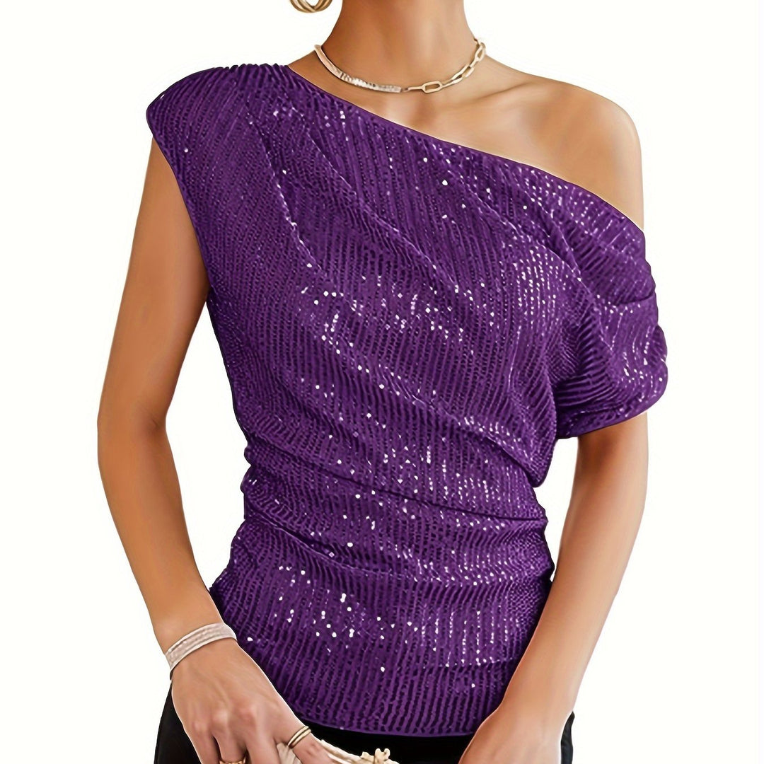 Paula | One-Shoulder Glitter Top