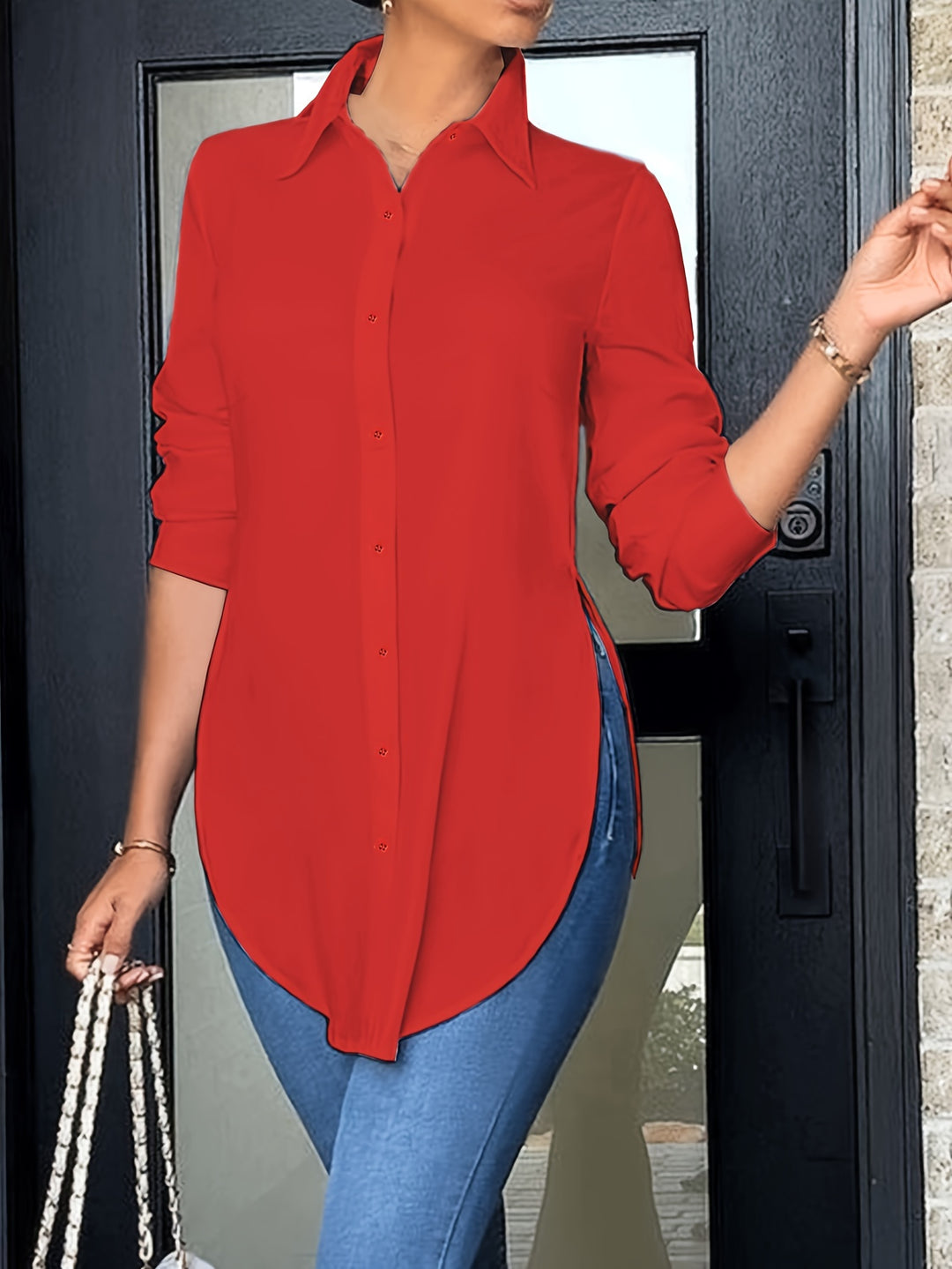 Evie | Long Sleeve Button-Front Blouse
