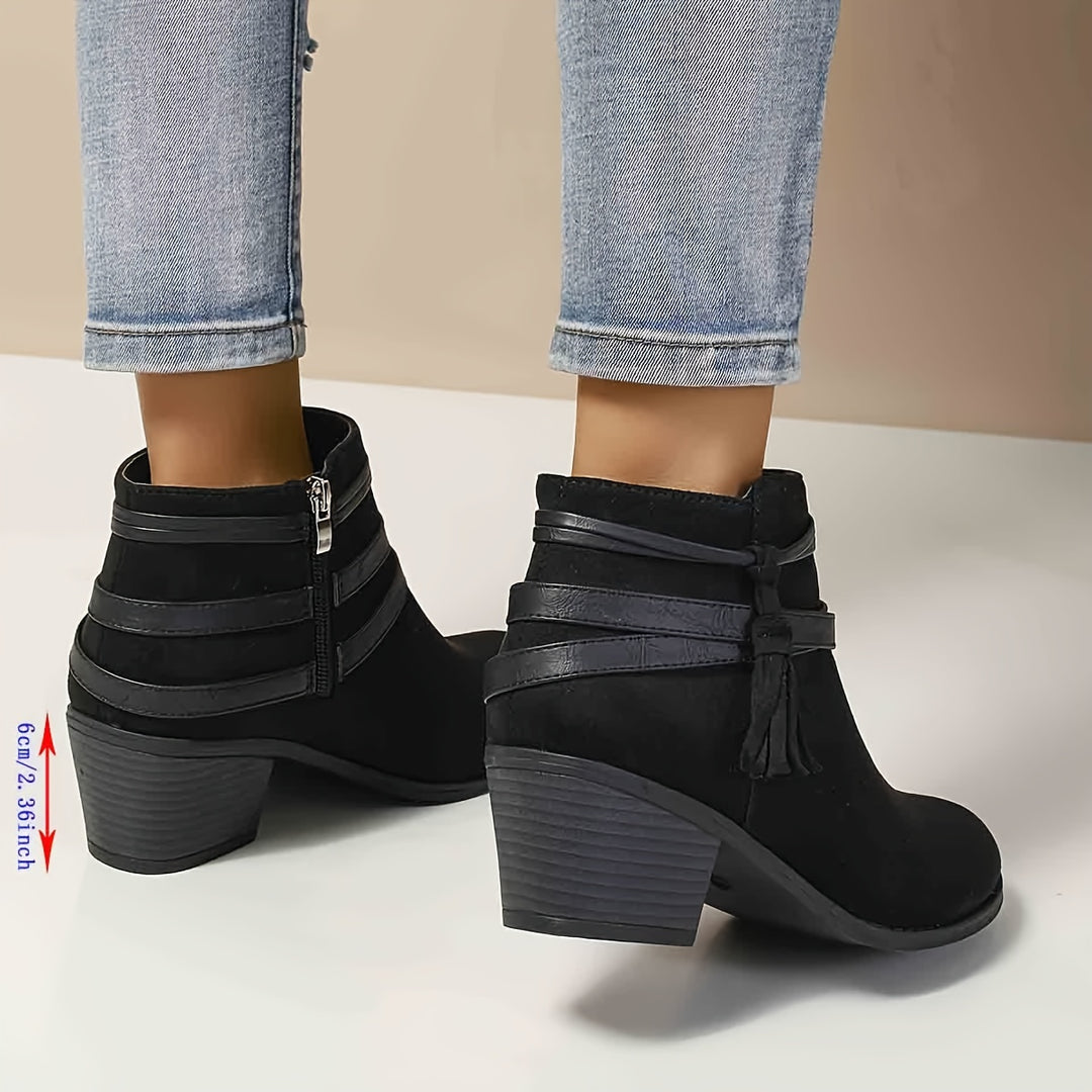 Christelle - Decorative Tassel & Side Zipper Ankle Boots