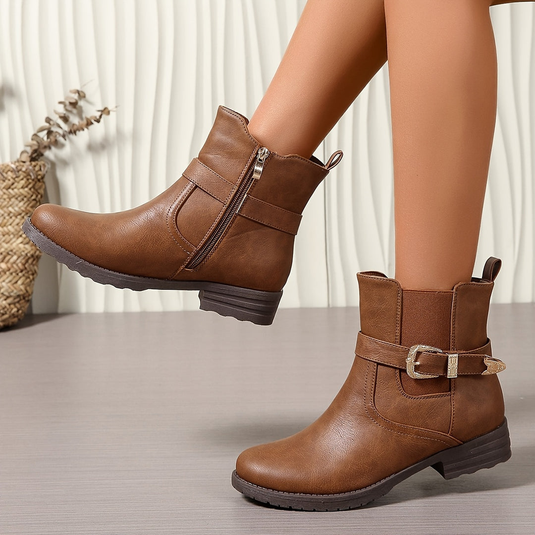 Nadya - Retro Buckle Style Leather Boots