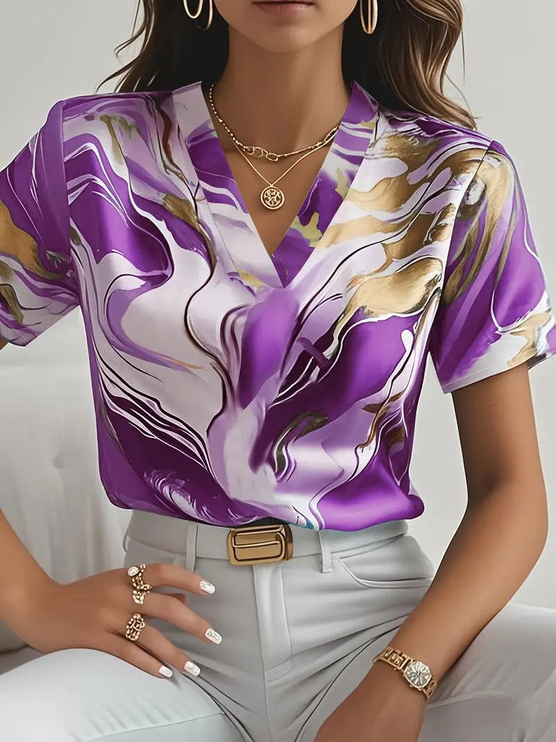 Maroula | Elegant Marble Print Short Sleeve Shirt