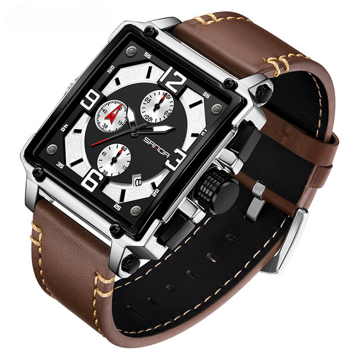 Men's Leather Quartz Tactical Watch