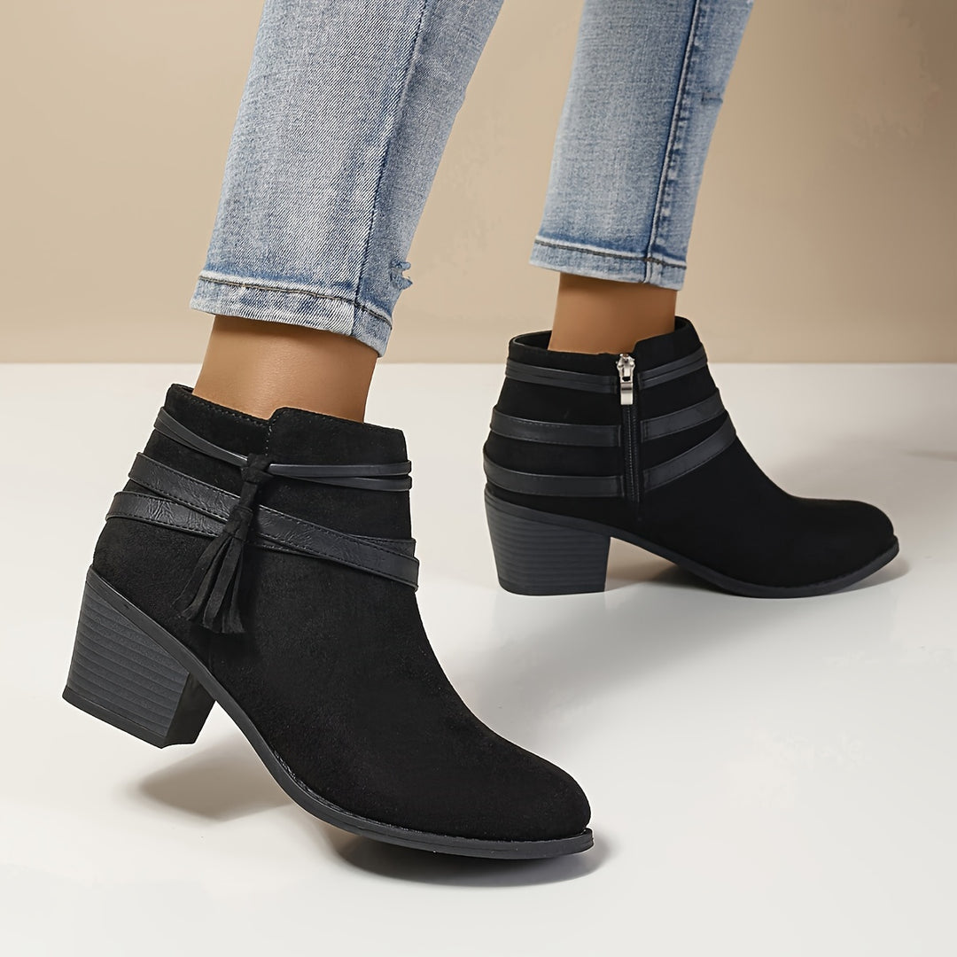 Christelle - Decorative Tassel & Side Zipper Ankle Boots