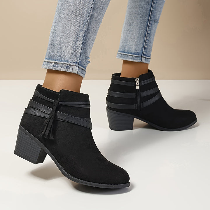 Christelle - Decorative Tassel & Side Zipper Ankle Boots