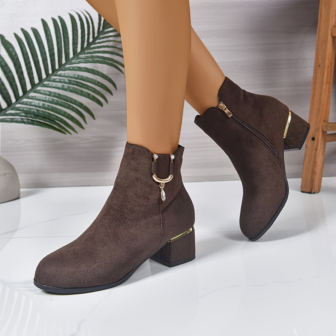 Hilly - Textured Golden Buckle Ankle Boots
