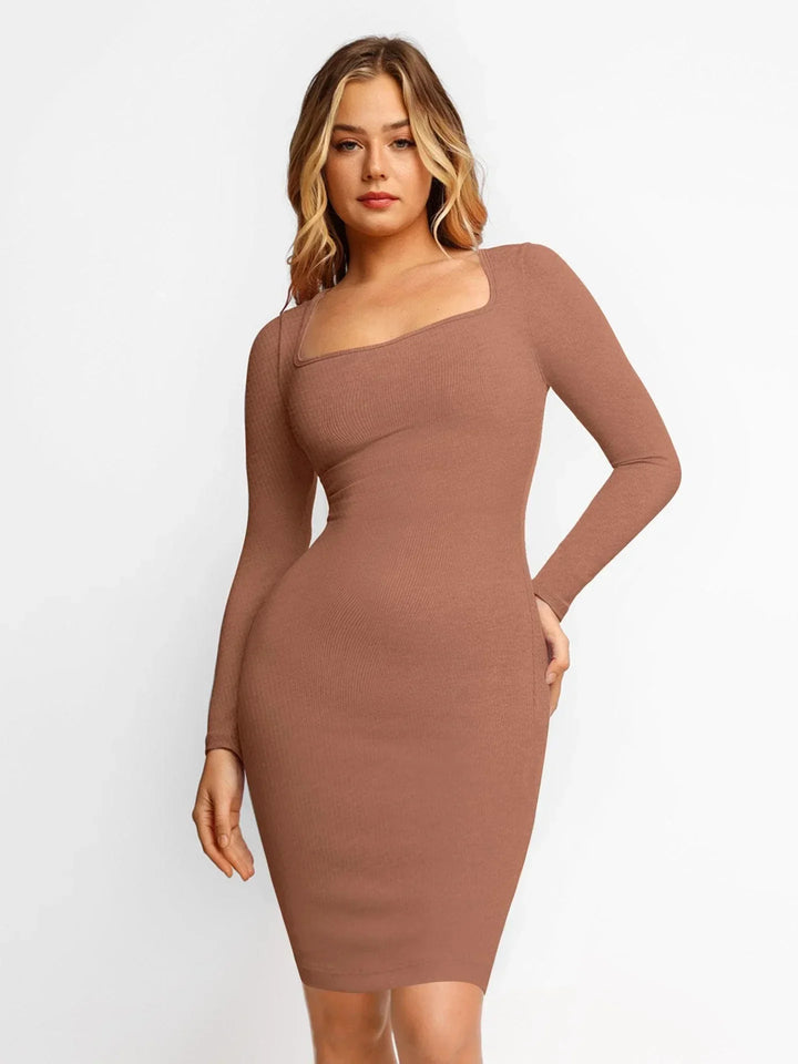 Long-Sleeved Midi Shapewear Dress