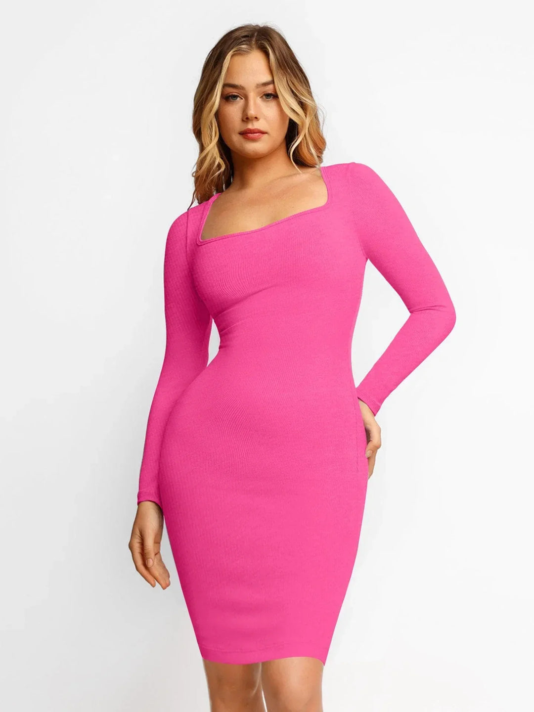 Long-Sleeved Midi Shapewear Dress