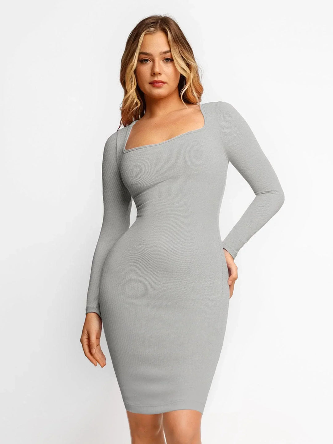 Long-Sleeved Midi Shapewear Dress