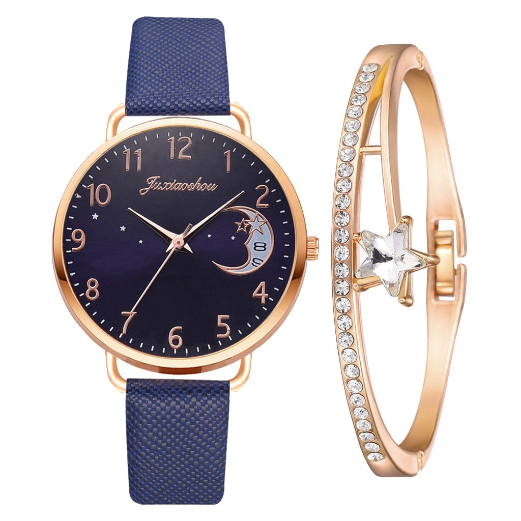 Moon Numbers Dial Watch and Bracelet Set