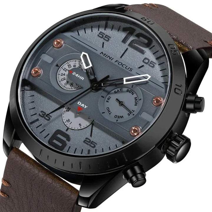 Luxury Leather Band Quartz Chronograph Waterproof Sport Watch