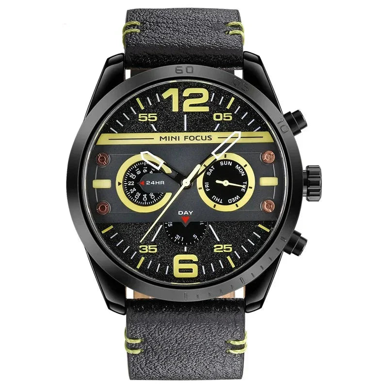 Luxury Leather Band Quartz Chronograph Waterproof Sport Watch