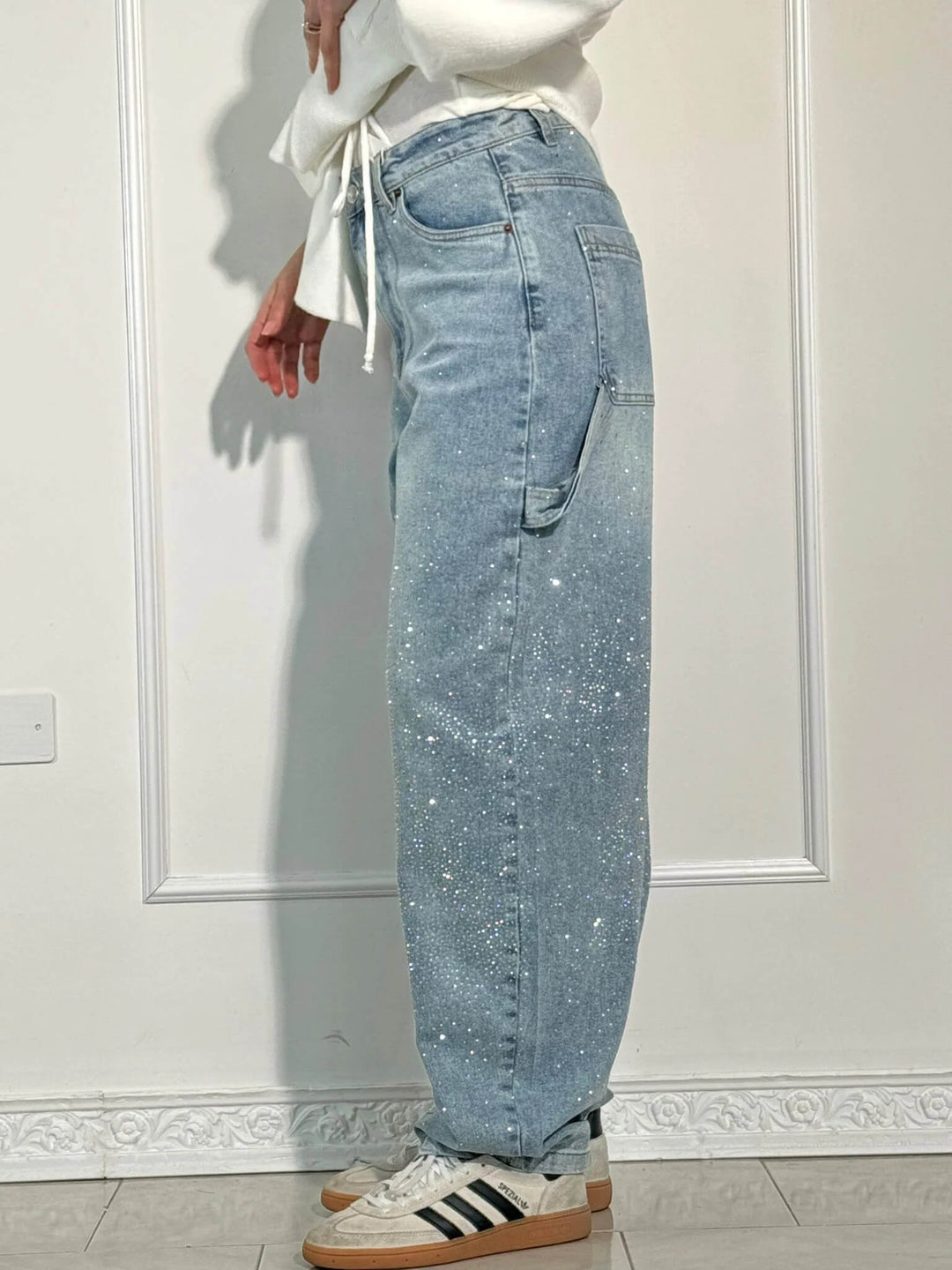 Meike - Regular Fit High Waist Jeans with Diamond Pattern