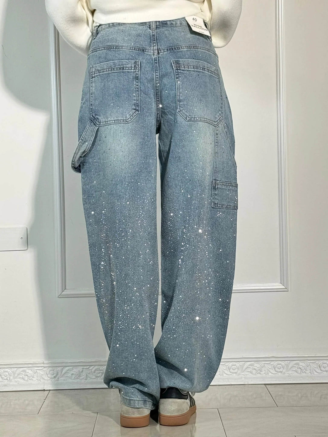 Meike - Regular Fit High Waist Jeans with Diamond Pattern