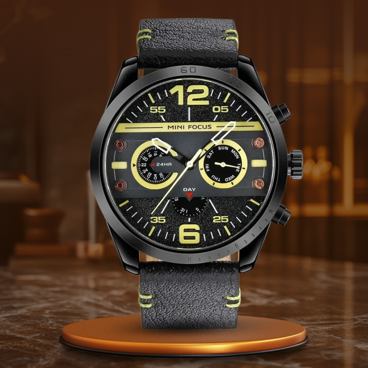 Luxury Leather Band Quartz Chronograph Waterproof Sport Watch