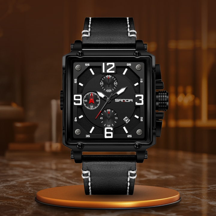 Men's Leather Quartz Tactical Watch