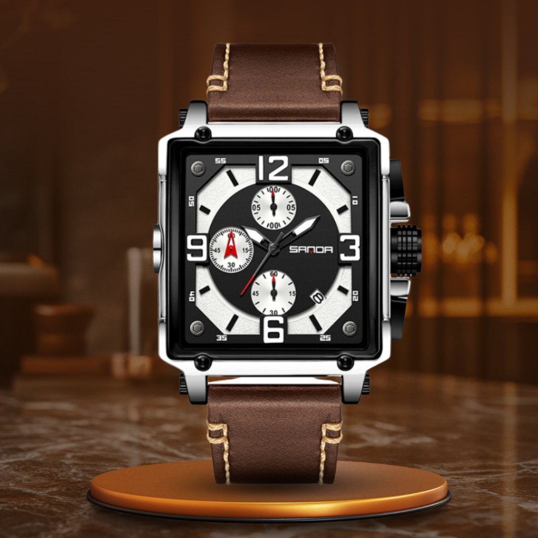 Men's Leather Quartz Tactical Watch