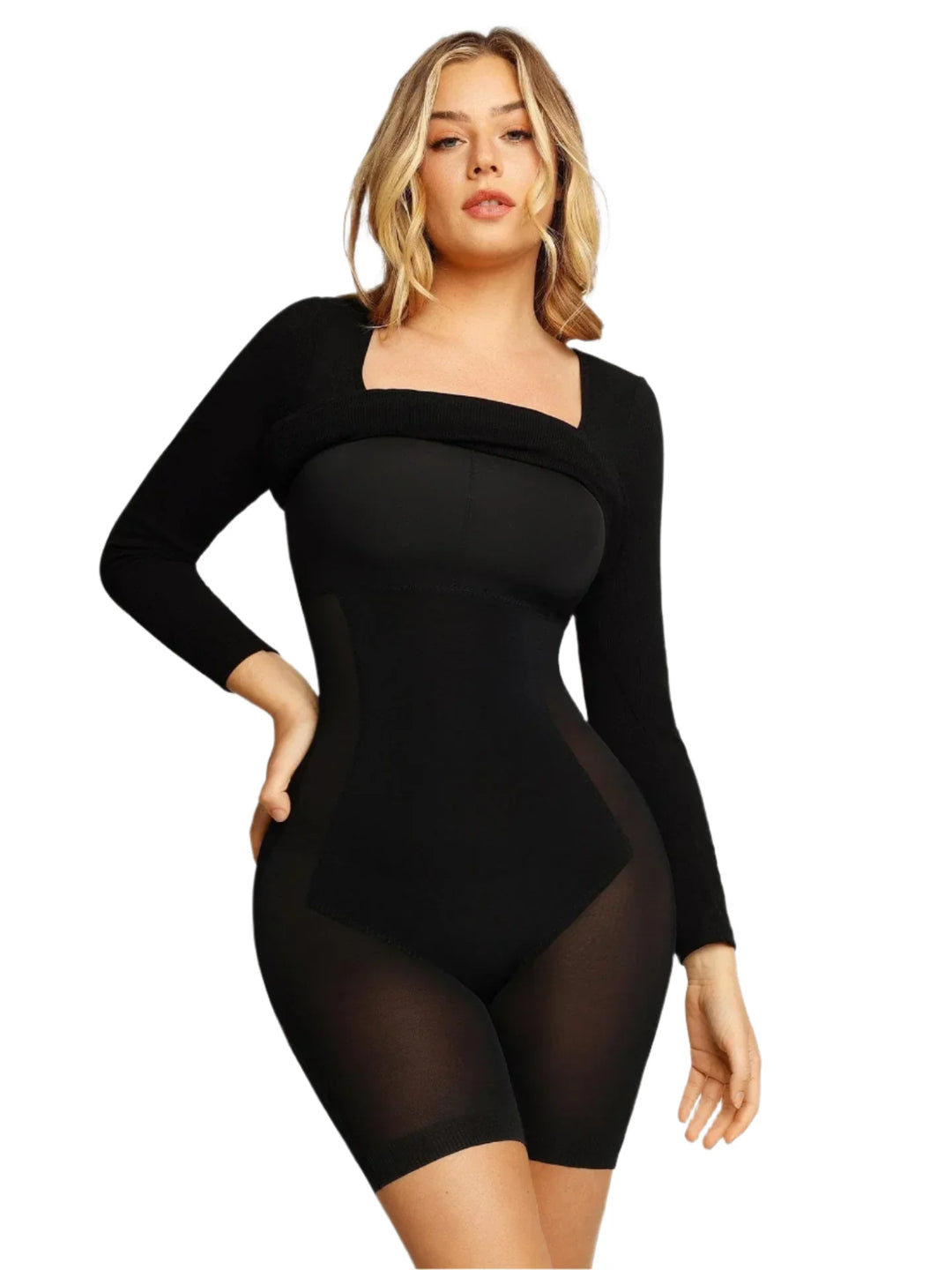 Long-Sleeved Midi Shapewear Dress