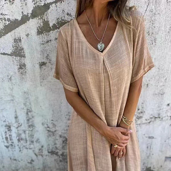 Naia | Cotton & Linen V-Neck Dress