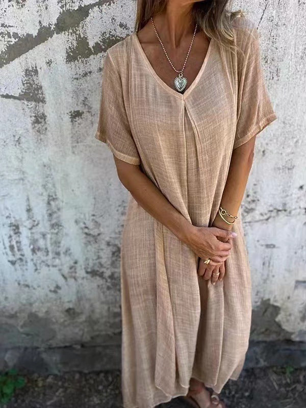 Naia | Cotton & Linen V-Neck Dress