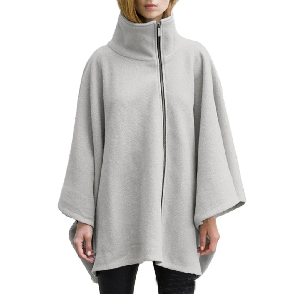 Romi - Fleece Poncho with Stand-up Collar