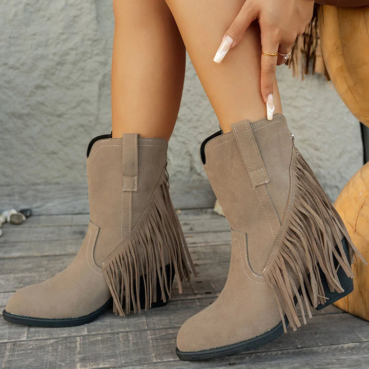Debra - Cuban Heel Fringe Detailed Low Boots