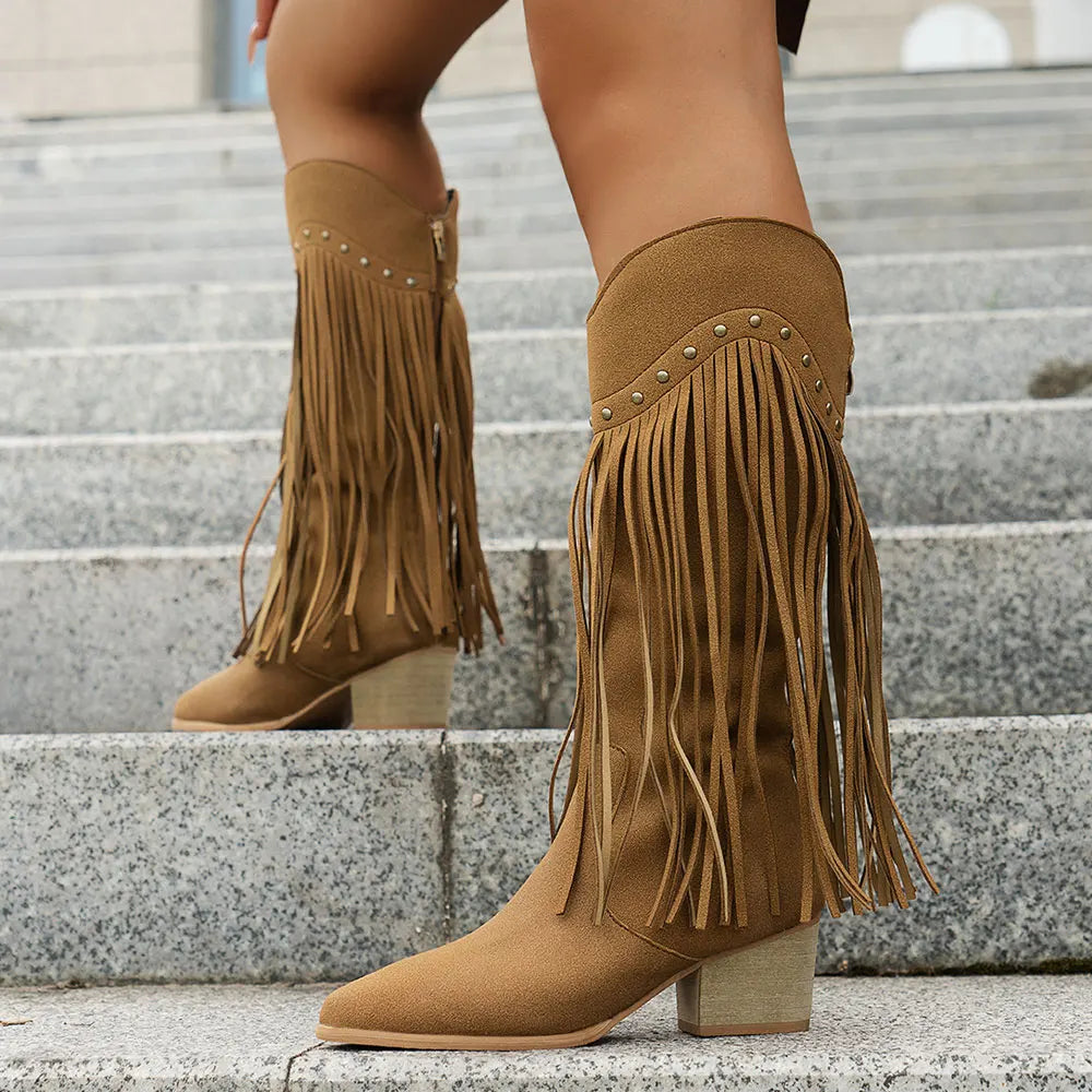 Debra - Cuban Heel Fringe Detailed Low Boots