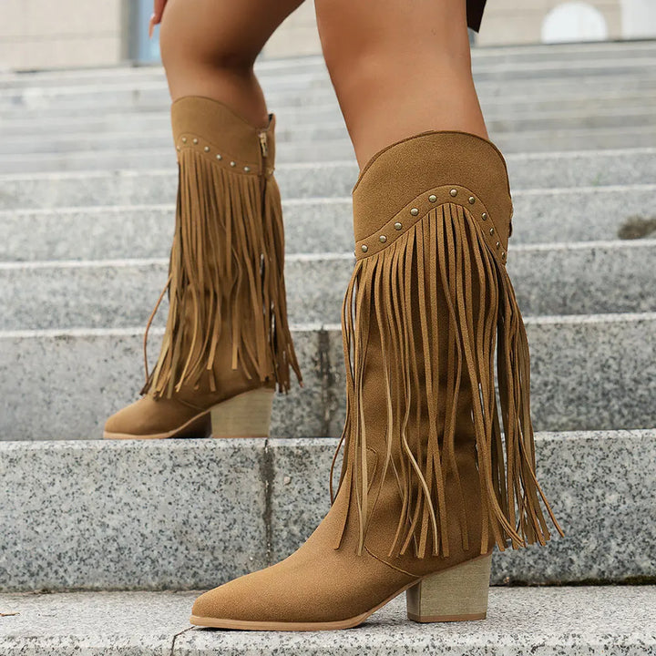 Debra - Cuban Heel Fringe Detailed Low Boots