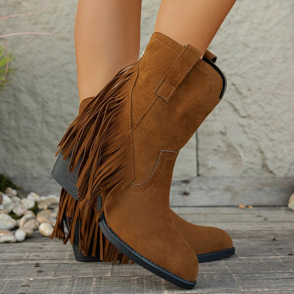 Debra - Cuban Heel Fringe Detailed Low Boots