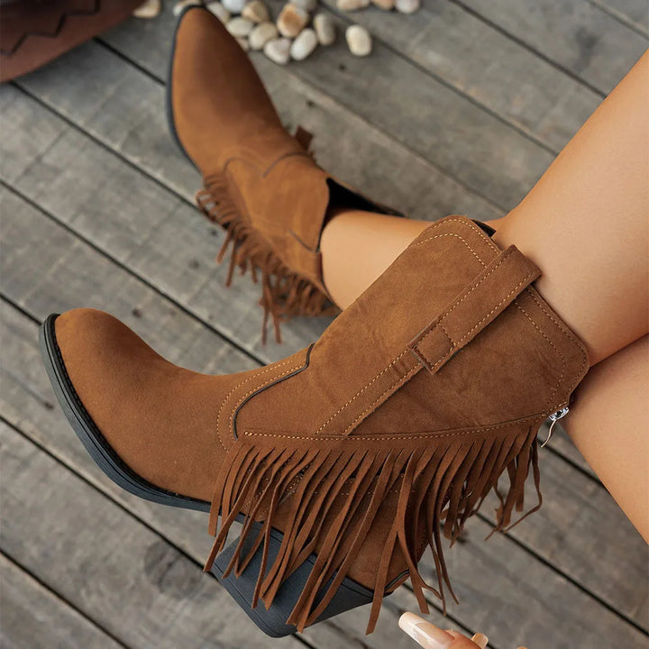 Debra - Cuban Heel Fringe Detailed Low Boots