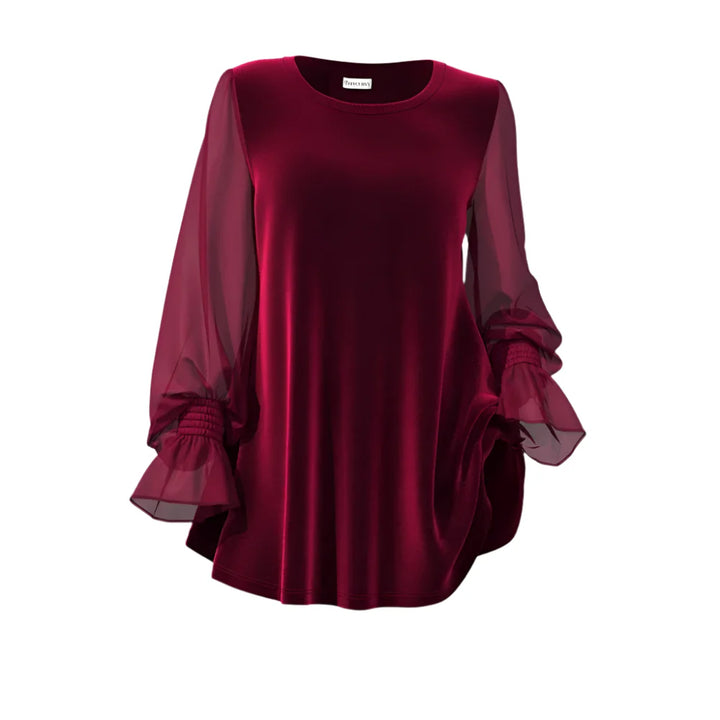 Lena – Plus Size Burgundy Velvet Chiffon Blouse