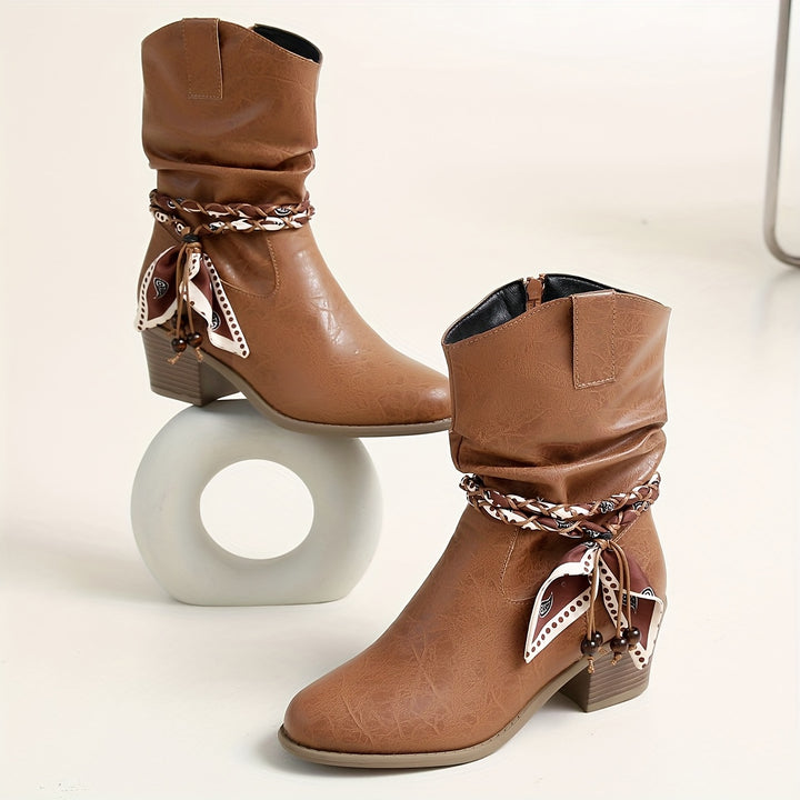 Anna - Cowboy Bow Charm Ankle Boots