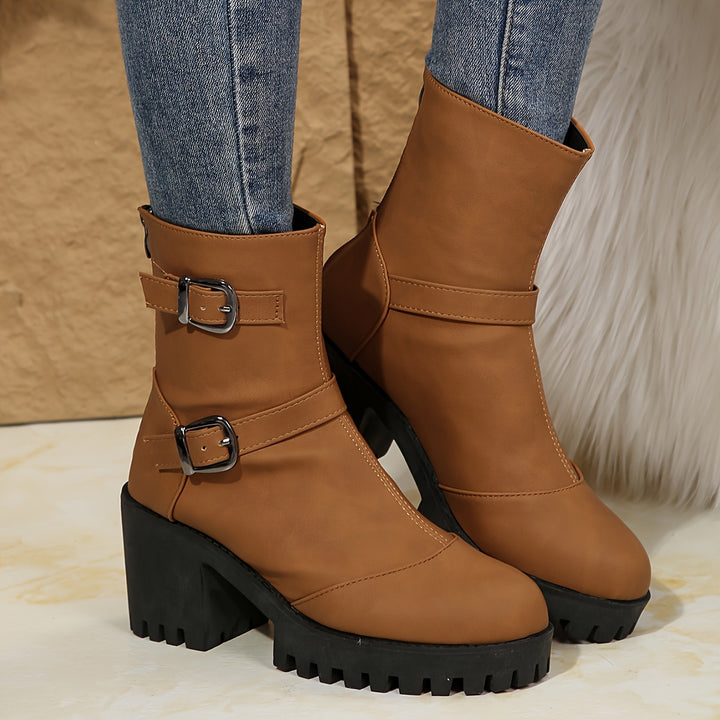 Cammy - Comfortable Block Heel Platform Boots