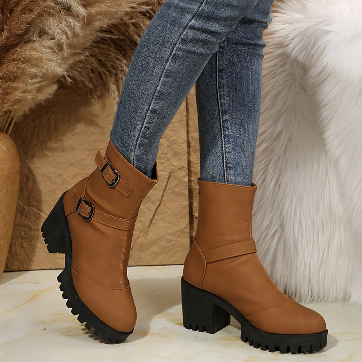 Cammy - Comfortable Block Heel Platform Boots