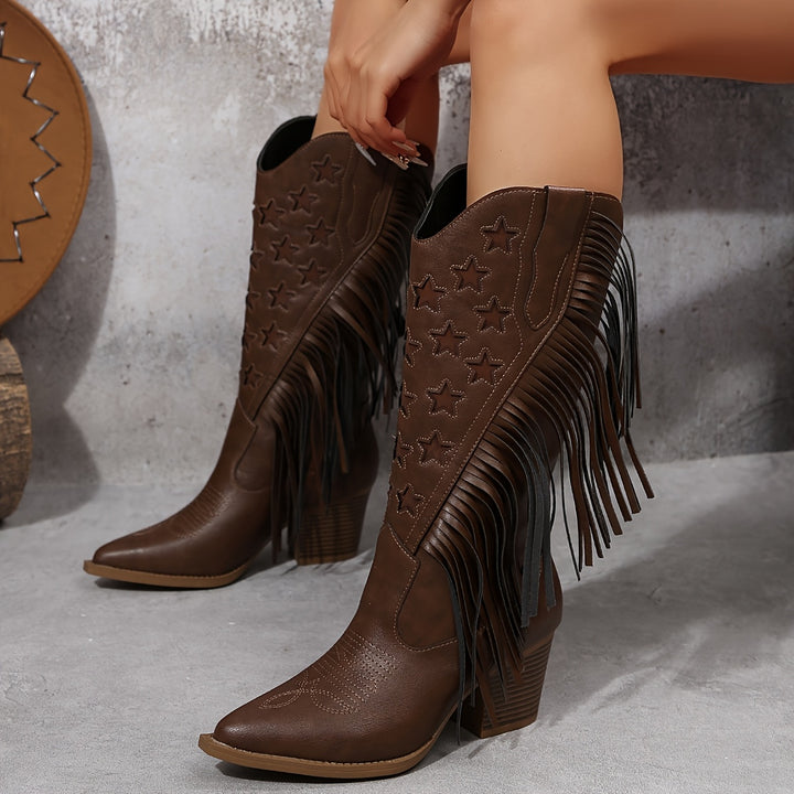 Monique - Pink Star Embroided Cowboy Boots