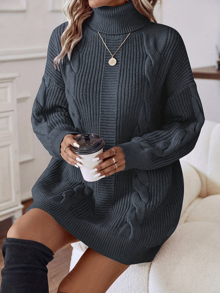 Alecia | Woven Texture Turtleneck Sweater Dress