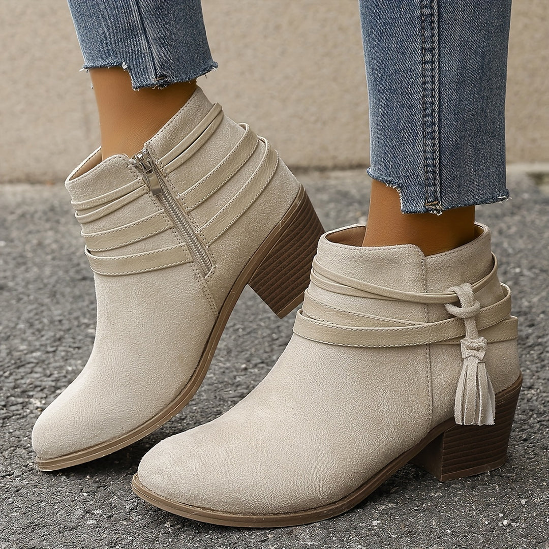Christelle - Decorative Tassel & Side Zipper Ankle Boots