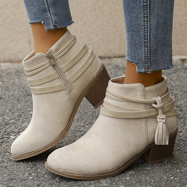 Christelle - Decorative Tassel & Side Zipper Ankle Boots