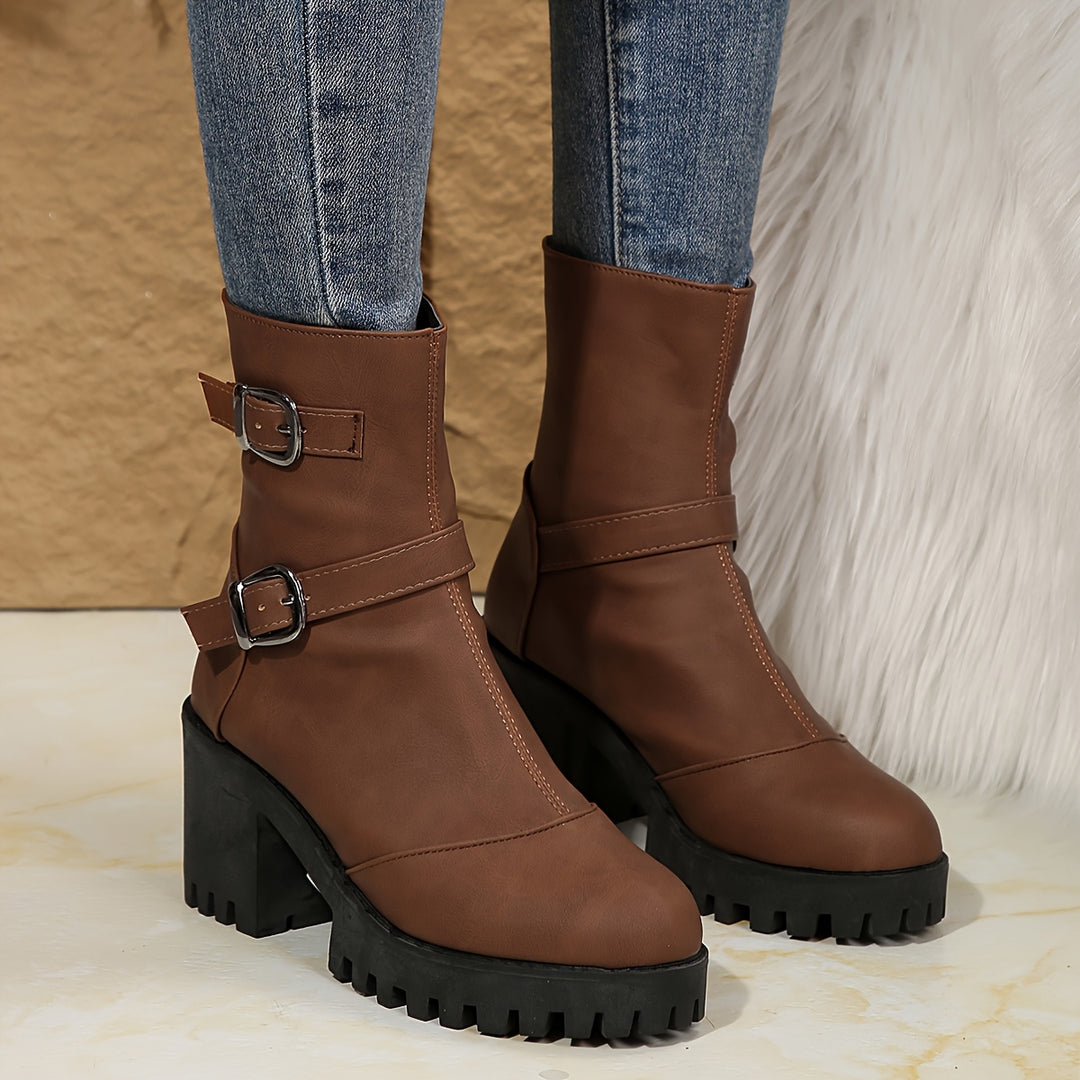 Cammy - Comfortable Block Heel Platform Boots