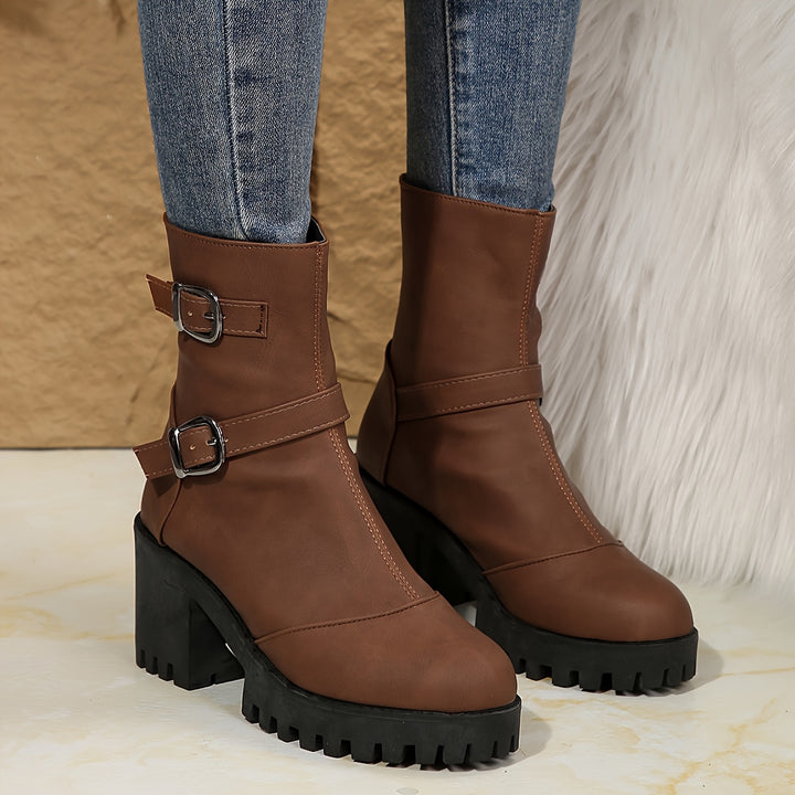 Cammy - Comfortable Block Heel Platform Boots