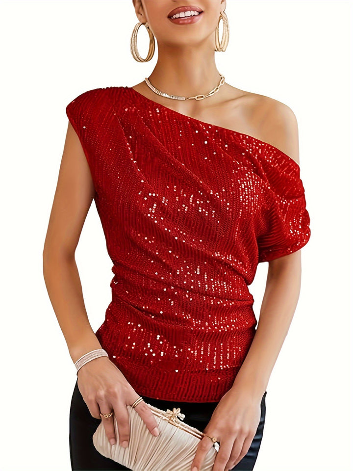 Paula | One-Shoulder Glitter Top